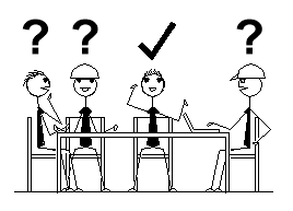 Cartoon group sat around a table enjoying an ENGCOM Engineering Quiz